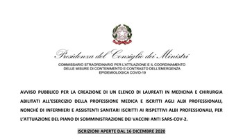 COVID-19 – Avviso Pubblico