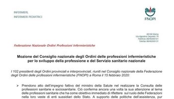 Mozione del Consiglio nazionale degli Ordini delle professioni infermieristiche 