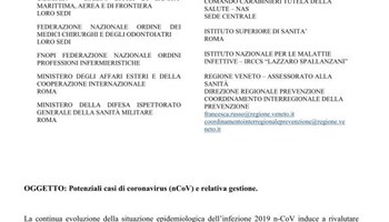 Circolare del Ministero della Salute in merito al coronavirus