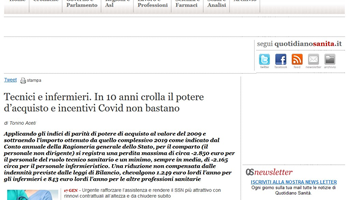 Tecnici e infermieri. In 10 anni crolla il potere d’acquisto e incentivi Covid non bastano