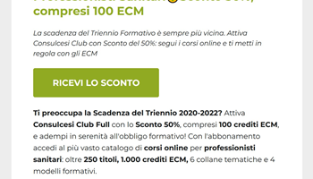 Black Friday per Infermieri, sconto 50%, compresi 100 ECM