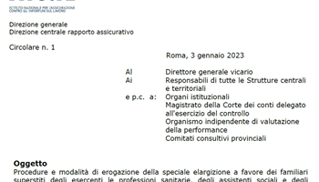 Circolare INAIL - Speciali elargizioni a favore dei familiari superstiti, Covid 19