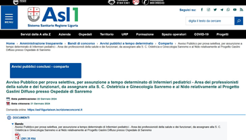 Avviso Pubblico per prova selettiva, per assunzione a tempo determinato di Infermieri pediatrici 
