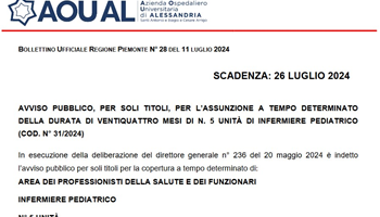 Avviso pubblico Infermiere Pediatrico, Biagio Arrigo Alessandria