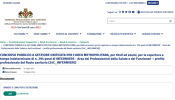 Concorso pubblico per titoli ed esami, 294 posti per Infermiere a tempo indeterminato