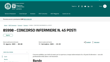Concorso pubblico per Infermiere, ASST Lariana