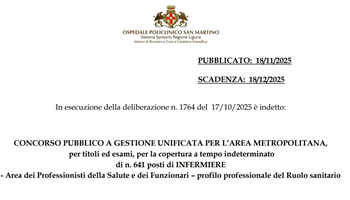 Concorso pubblico a gestione unificata per l’area metropolitana, 641 posti Infermiere