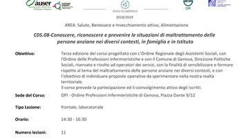  Conoscere, riconoscere e prevenire le situazioni di maltrattamento delle persone anziane